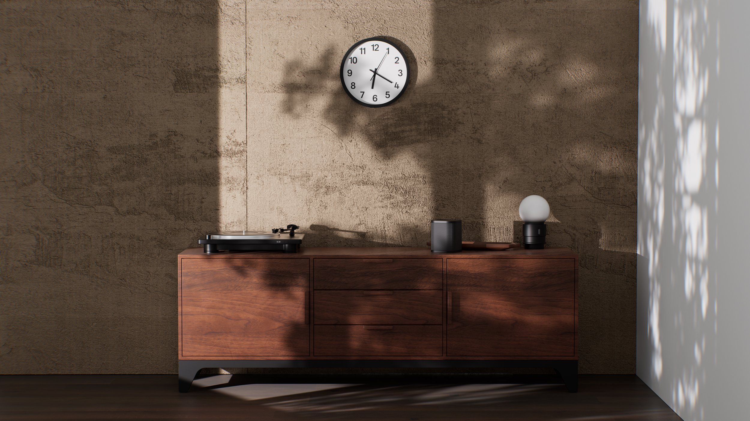 Room with clock and table